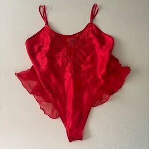 Vintage Linda for La Senza Lingerie Red Lace Floral Frilly Bodysuit Intimates